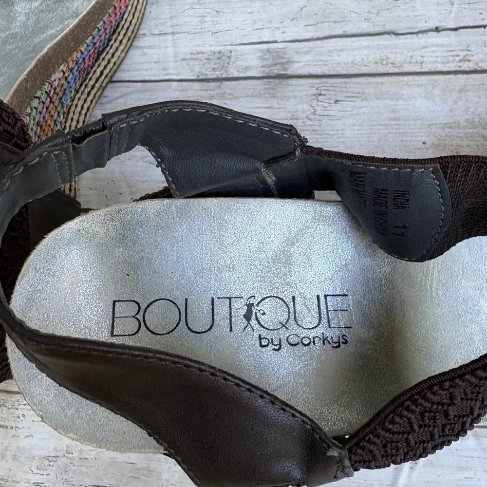 Boutique by Corkys India Wedge Sandals 11 Brown Colorful Platform Studded Boho
